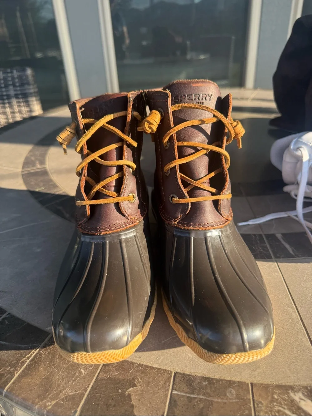 Sperry Brown and Yellow Lace-Up Duck Boots